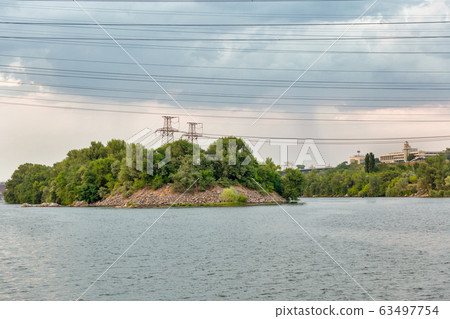 Landscape with Zaporizhia cityscape and River 63497754