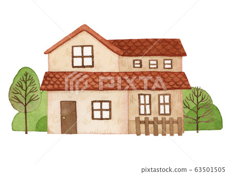 手繪水彩畫|二層小房子@插圖 63501505