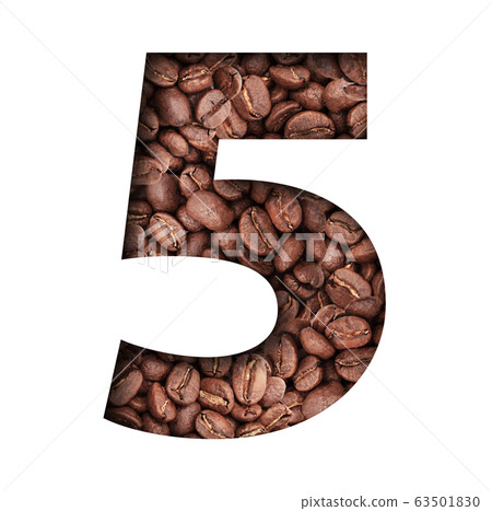 Stencil of the number 5 on a background of coffee Stencil of the number 5 on a background of coffee 63501830