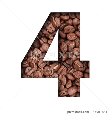 Stencil of the number 4 on a background of coffee Stencil of the number 4 on a background of coffee 63501831