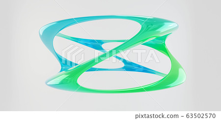 colorful blue and green futuristic curvy torus object on white background 3D rendering illustration 63502570