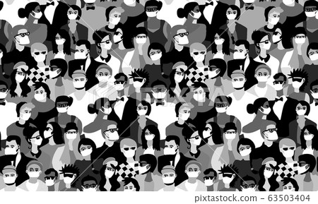 Epidemic virus people medical masks crowd black and white seamless pattern Epidemic virus people medical masks crowd black and white seamless pattern 63503404