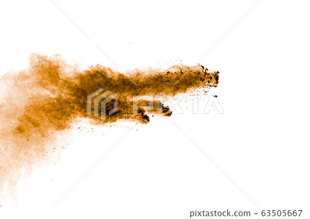 Brown dust explosion cloud.Brown particles splatter on white background. 63505667