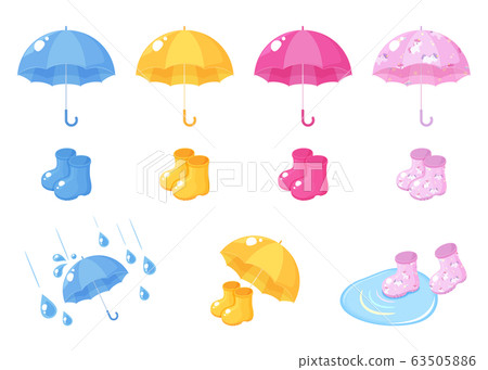 Illustration set of umbrella and boots Illustration set of umbrella and boots 63505886