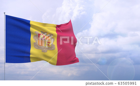 Waving flags of the world - flag of Andorra. 3D illustration. 63505991