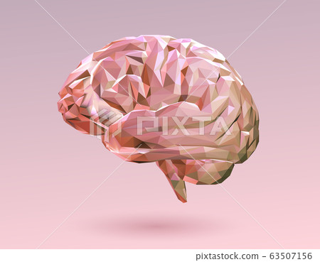 Pink pastel low poly brain on pink BG 63507156
