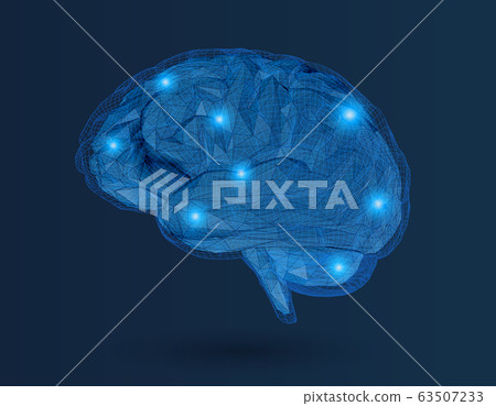 Low poly brain with barrier wireframe on blue BG 63507233