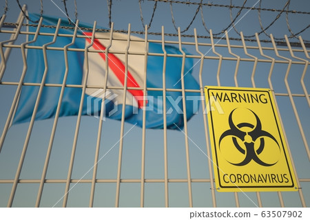 Biohazard coronavirus sign on the barbed wire fence near flag of Campania, a region of Italy. COVID-19 quarantine related 3D rendering Biohazard coronavirus sign on the barbed wire fence near flag of Campania, a region of Italy. COVID-19 quarantine related 3D rendering 63507902