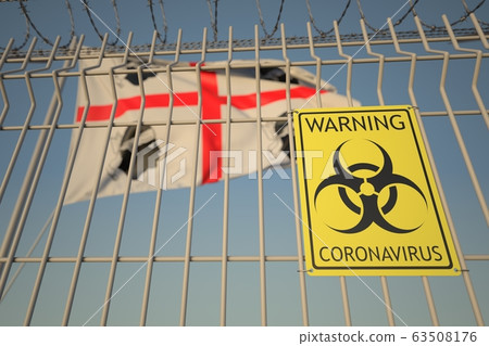 Biohazard coronavirus sign on the barbed wire fence near flag of Sardinia, a region of Italy. COVID-19 quarantine related 3D rendering Biohazard coronavirus sign on the barbed wire fence near flag of Sardinia, a region of Italy. COVID-19 quarantine related 3D rendering 63508176