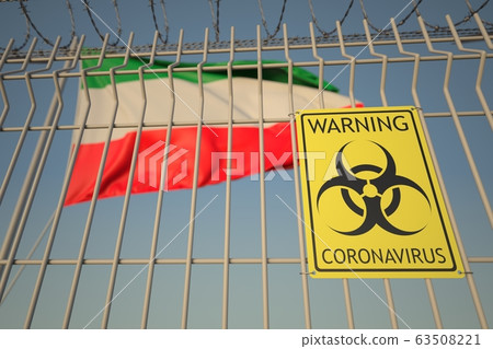 Coronavirus warning sign on the barbed wire fence near flag of North Rhine-Westphalia, a state of Germany. COVID-19 quarantine related 3D rendering Coronavirus warning sign on the barbed wire fence near flag of North Rhine-Westphalia, a state of Germany. COVID-19 quarantine related 3D rendering 63508221