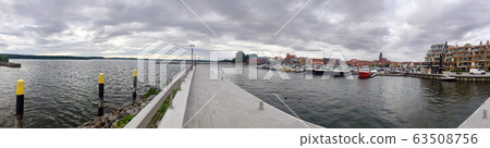 Panoramic view on the pier of Waren at Lake Mueritz 63508756