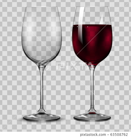 Empty and full transparency red wine glass. Vector. 63508762