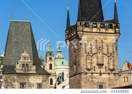 Lesser Town Bridge Tower on Charles Bridge in Prague, Czech Republic, sunny day 63509698