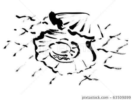 Line drawing, black and white, monochrome, monochromatic, delicacy, hand-painted, brushed, handwritten, scallop, scallop, fish dish, grilled, 63509899