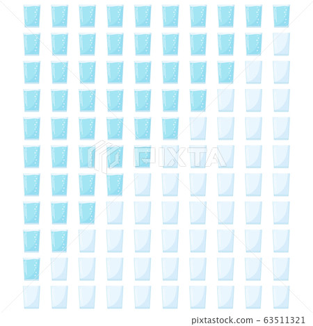 Water glass icon set with 10 blue tracker icon isolated on white background. Water glass icon set with 10 blue tracker icon isolated on white background. 63511321