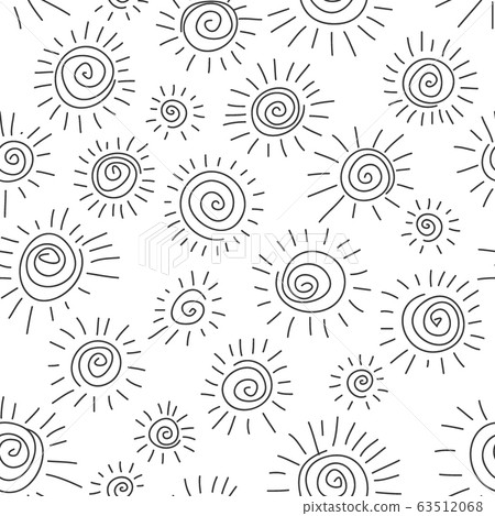 Hand drawn seamless pattern. Simple pattern with sun. Hand drawn sunshine symbol pattern. Vector Hand drawn seamless pattern. Simple pattern with sun. Hand drawn sunshine symbol pattern. Vector 63512068