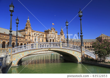 Plaza de Espana or Spain Square in Seville, Andalusia, Spain. Traditional bridge 63512853