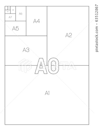 A Series Paper Sizes. With labels and dimensions in milimeters and inches. Simple flat vector illustration A Series Paper Sizes. With labels and dimensions in milimeters and inches. Simple flat vector illustration 63512867
