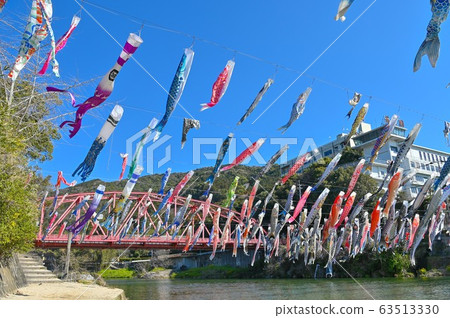 Japan, Saga Prefecture, Saga Yamato, Carp streamers 63513330
