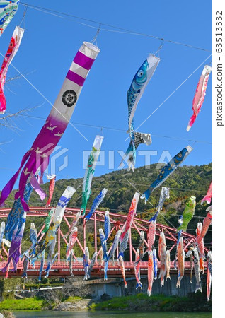 Japan, Saga Prefecture, Saga Yamato, Carp streamers 63513332