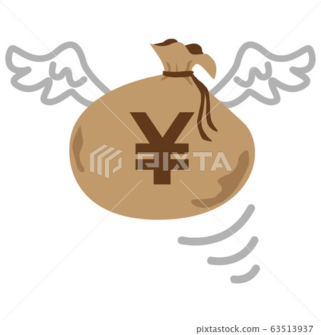 Illustration of a bag with a Japanese yen mark with wings flying Illustration of a bag with a Japanese yen mark with wings flying 63513937