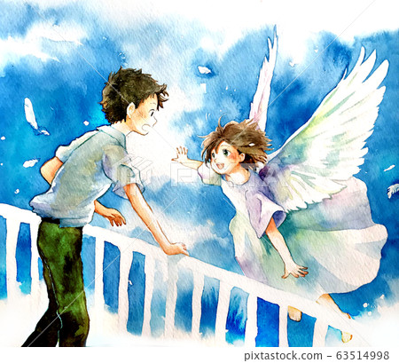 天使の水彩画 天使和男孩：水彩-插圖素材[63514998] - PIXTA圖庫