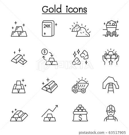 gold icon set in thin line style gold icon set in thin line style 63517905