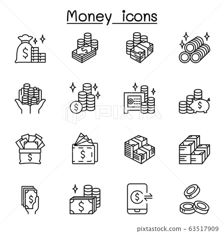 Money, cash, currency & coin icons set in thin Money, cash, currency & coin icons set in thin 63517909