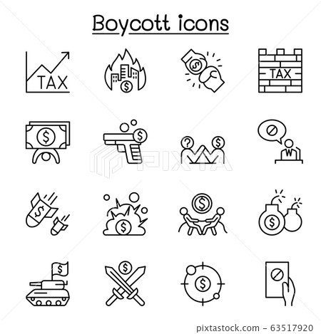 Boycott, business war, trade war icon set in thin 63517920