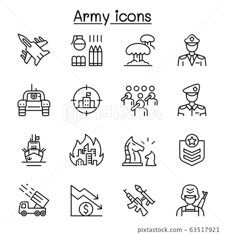 War & army icons set in thin line style 63517921