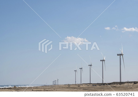 A view of the windmill of wind power generation from Hikawahama Beach, Ibaraki Prefecture 63520741