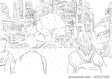 Holiday downtown. Shibuya scramble intersection. Line drawing 63527109
