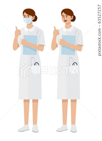 A young woman nurse wearing mask giving a thumbs up, Vector Illustration A young woman nurse wearing mask giving a thumbs up, Vector Illustration 63527257