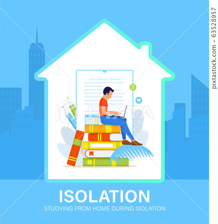 Self Isolation Concept Young Man Studying From Stock Illustration