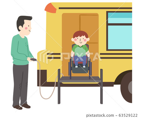 Kid Boy Wheelchair Bus Lift Illustration 63529122