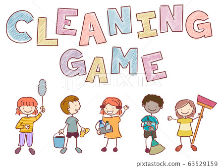 Stickman Kids Cleaning Game Illustration 63529159