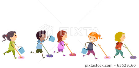 Stickman Kids Clean Game Mop Race Illustration 63529160