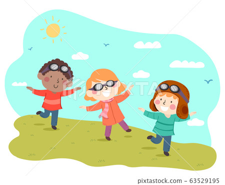 Kids Play Flying Fields Illustration Kids Play Flying Fields Illustration 63529195