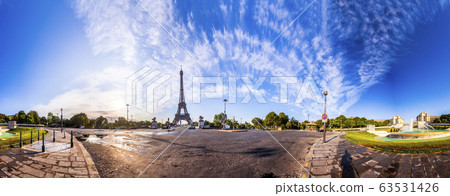 The Eiffel Tower seen from Pont d'Iena in Paris, France. 360 degree panoramic view 63531426