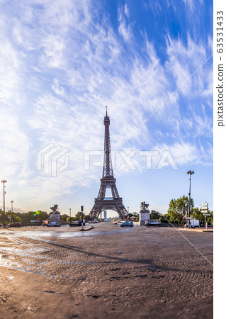 The Eiffel Tower seen from Pont d'Iena in Paris, France. 63531433