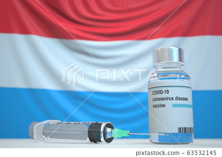 New coronavirus vaccine with flag of Luxembourg as a background. Luxembourgian Medical research and vaccination, 3D rendering New coronavirus vaccine with flag of Luxembourg as a background. Luxembourgian Medical research and vaccination, 3D rendering 63532145