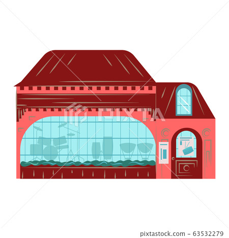 Residential house building exterior, facade architecture, two floors, brick tower flat vector illustration isolated on white. 63532279