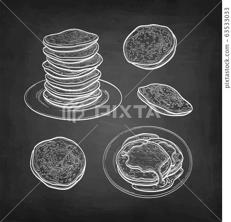 Chalk sketch set of pancakes. Chalk sketch set of pancakes. 63533033