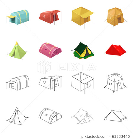 Vector illustration of tent and camp symbol. Set of tent and forest stock vector illustration. 63533440
