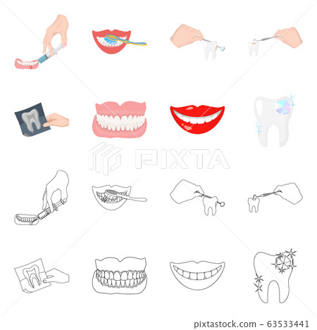 Vector illustration of tooth and happy sign. Collection of tooth and whitening stock vector illustration. Vector illustration of tooth and happy sign. Collection of tooth and whitening stock vector illustration. 63533441