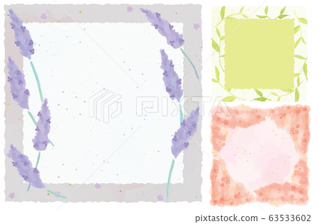 Hand-drawn illustration frame set lavender cherry blossom green tea sprout 63533602