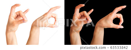 Set of women's hands showing horns of animal or giving the devil horns gesture Set of women's hands showing horns of animal or giving the devil horns gesture 63533842