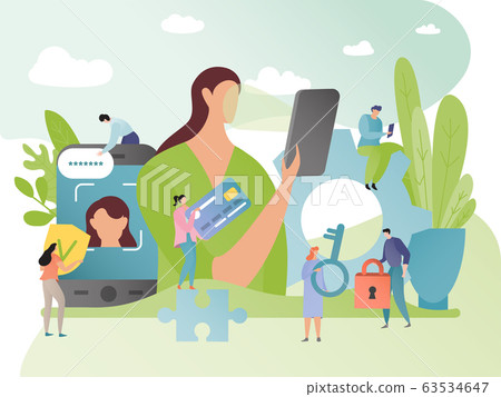 Face recognition concept, mobile phone security system development, people safety vector illustration Face recognition concept, mobile phone security system development, people safety vector illustration 63534647