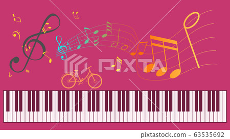 Piano keyboard and Music notes on Purple 63535692