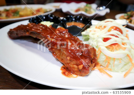 pork steak or pork rib steak, barbecue pork rib 63535909